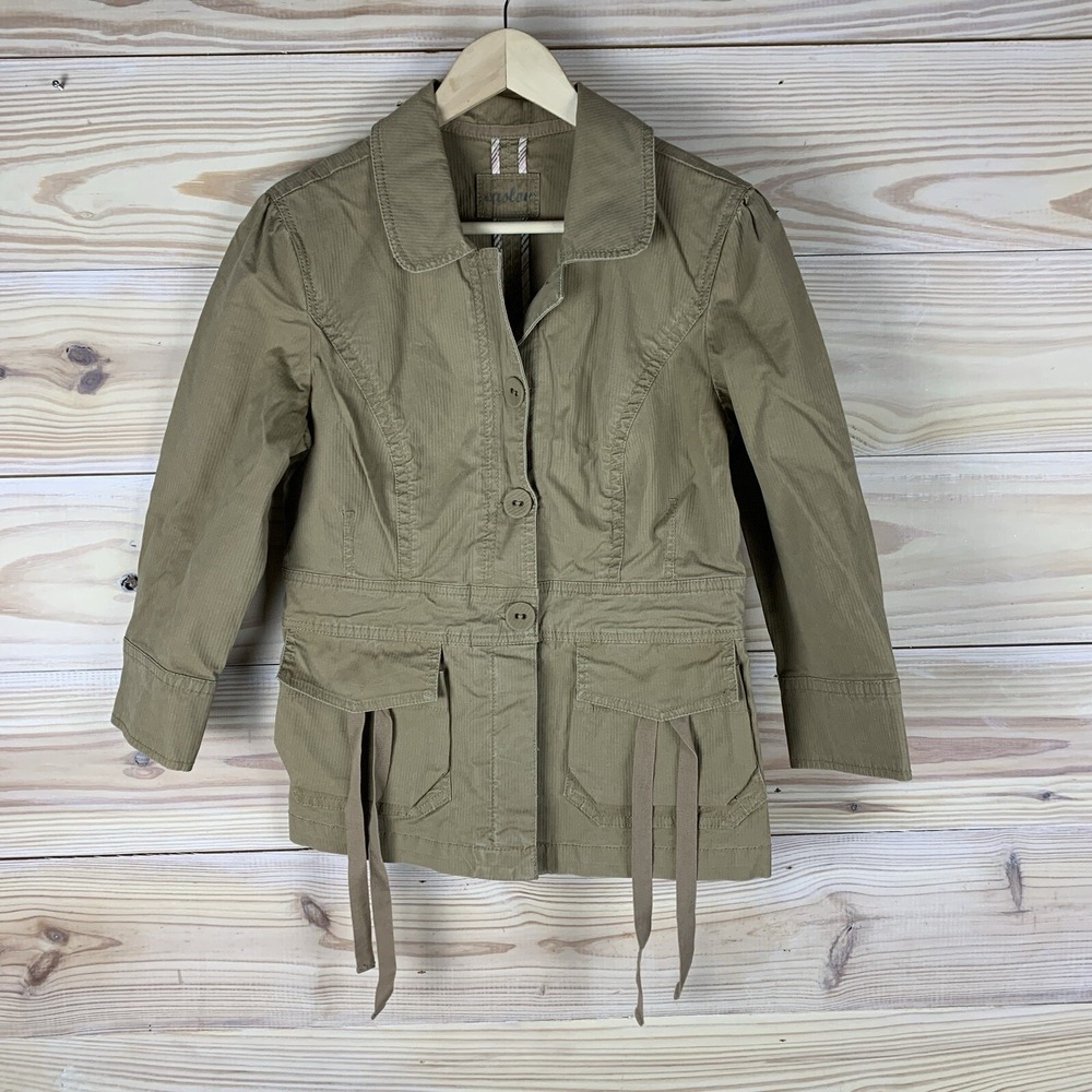 Caslon Jacket Women Medium Khaki Cargo Pockets 3/4 Sleeve Utility Safari‎